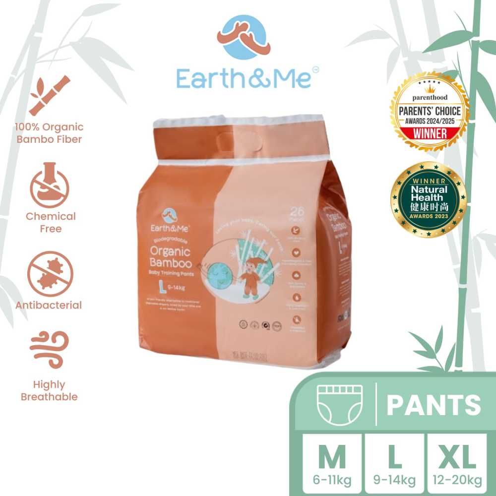 Earth & Me Biodegradable Organic Bamboo Baby Training Pants (Size M/ L/ XL) | Hypoallergenic & Breathable Earth & Me