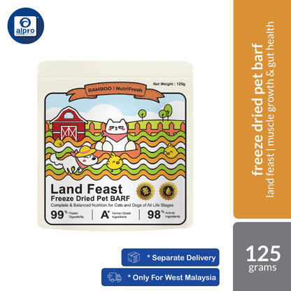 Ramboo Land Feast Premium Freeze-Dried Cat & Dog BARF Diet 125g | Supports Muscle Growth & Gut Health RAMBOO