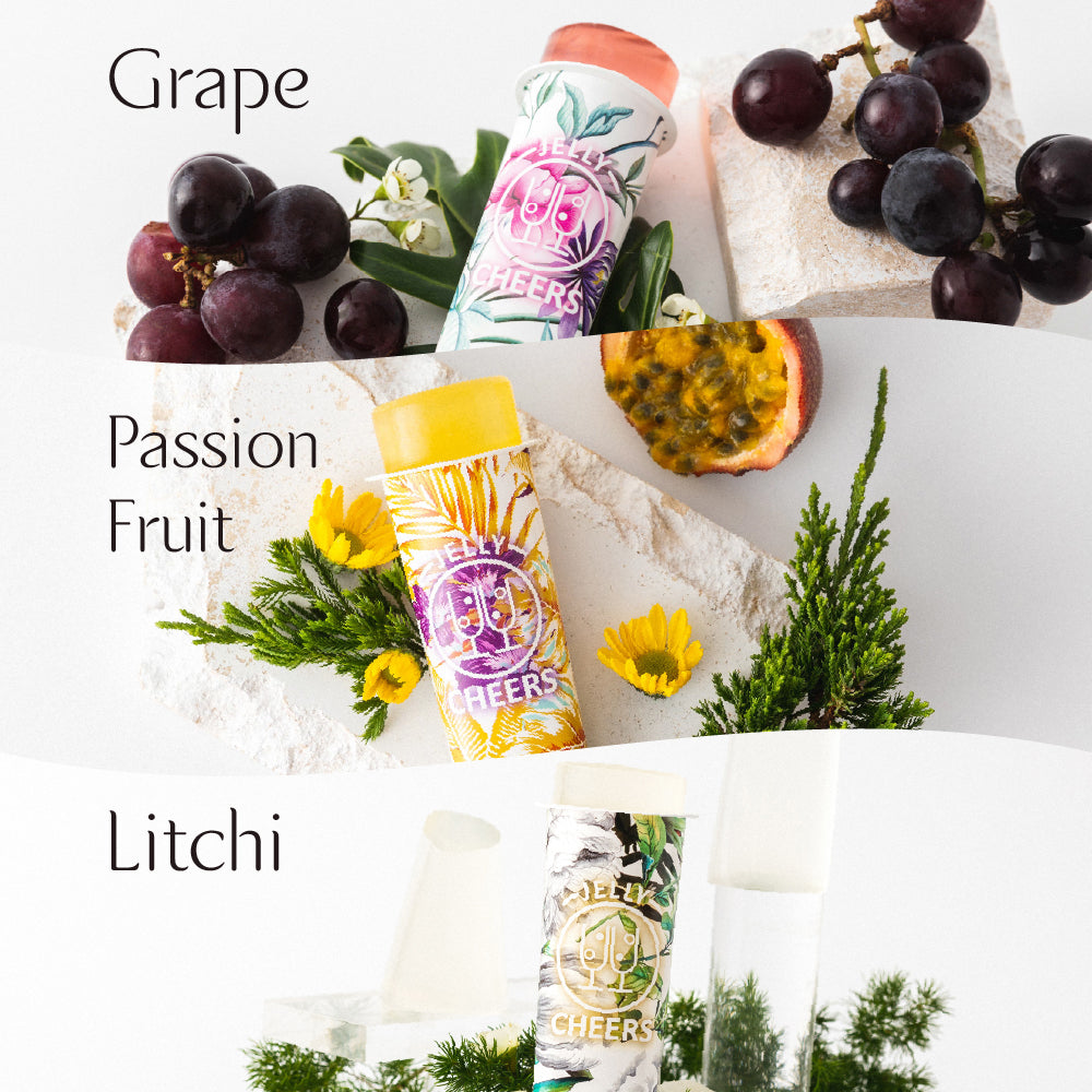CheersJelly Konjac Jelly Bundle 1 (Grape 6s + Passion Fruit 6s + Small Litchi 2s) | Low Sugar & Only 25cal Per Stick CheersJelly