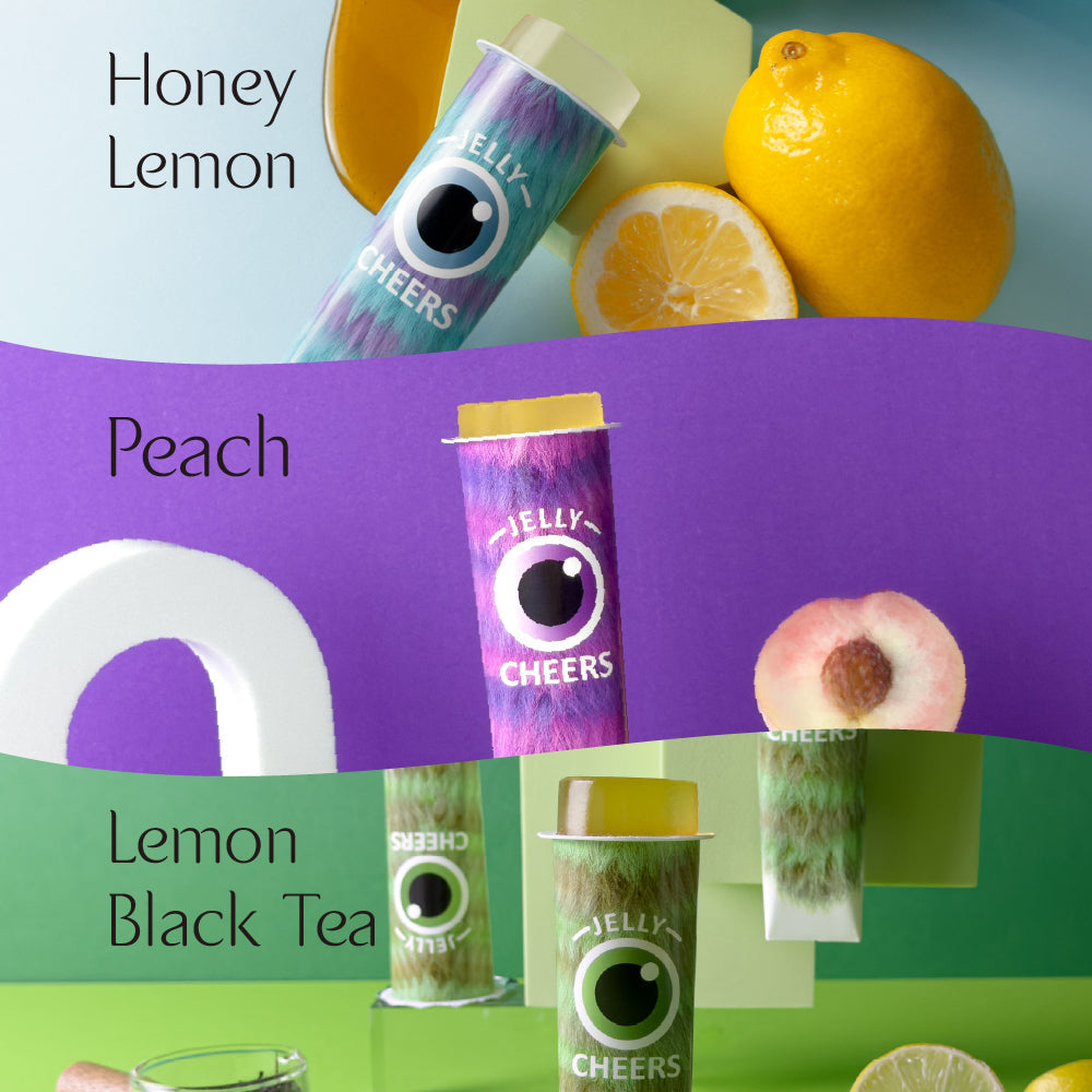CheersJelly Konjac Jelly Bundle 2 (Honey Lemon 6s + Peach 6s + Small Black Tea 2s) | Low Sugar & Only 25cal Per Stick CheersJelly