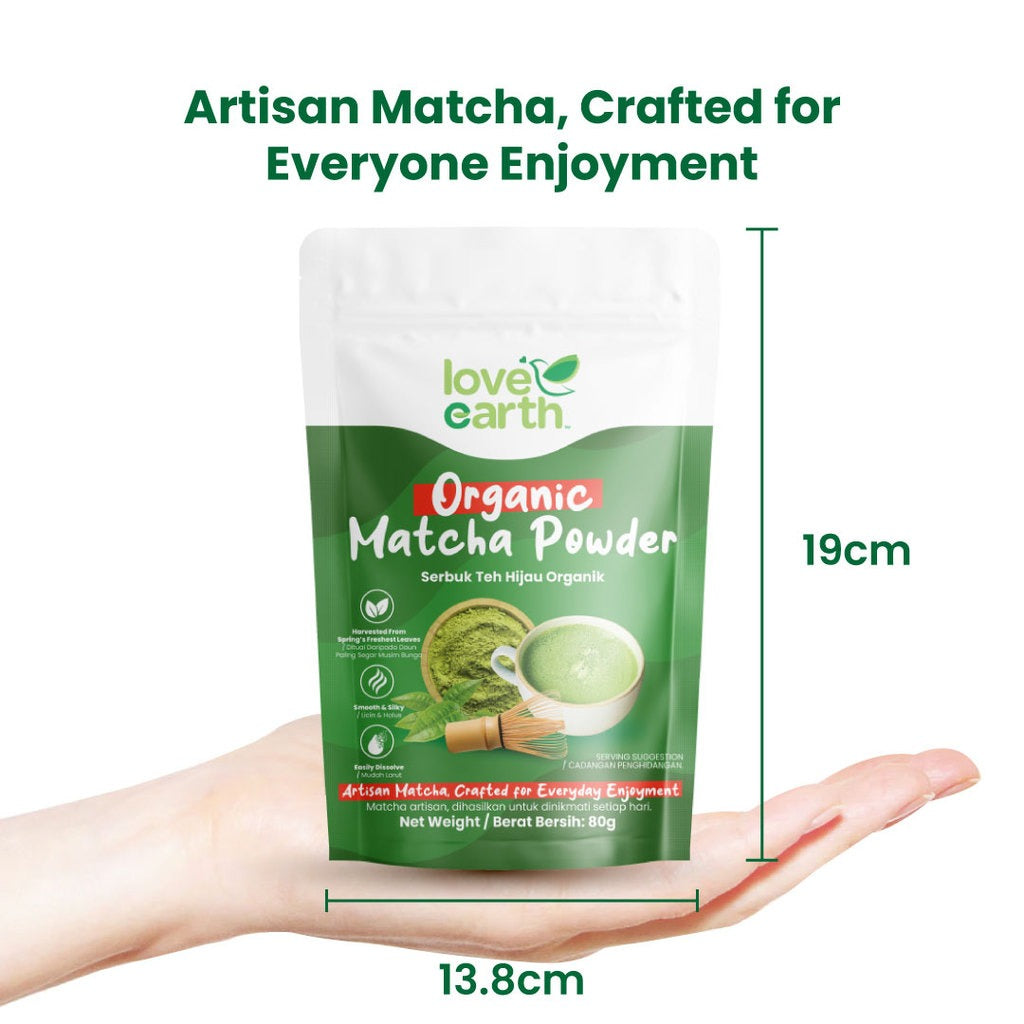 Love Earth Organic Matcha Powder 80g | Smooth & Silky, Easily Dissolve Love Earth