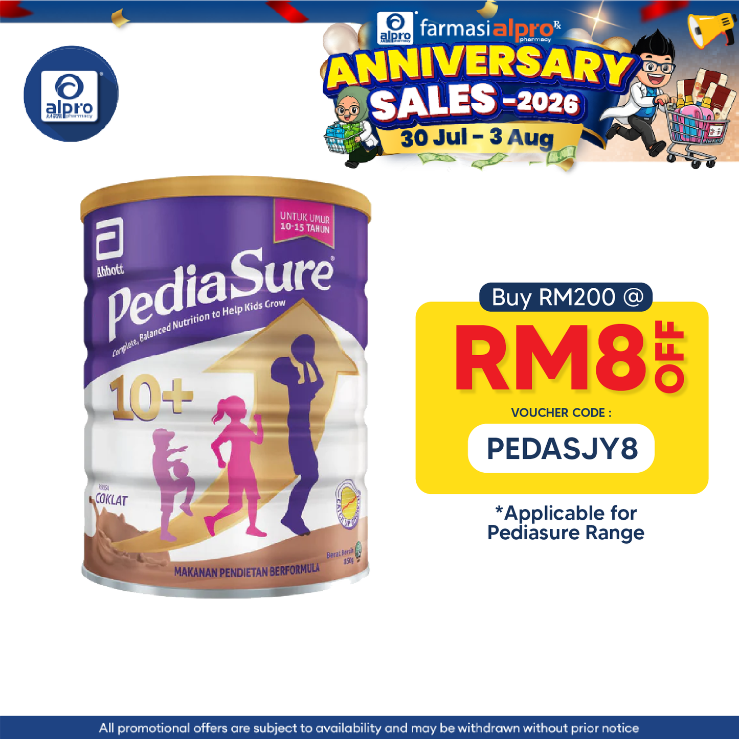 Abbott Pediasure 10+ Choco 850g Pediasure