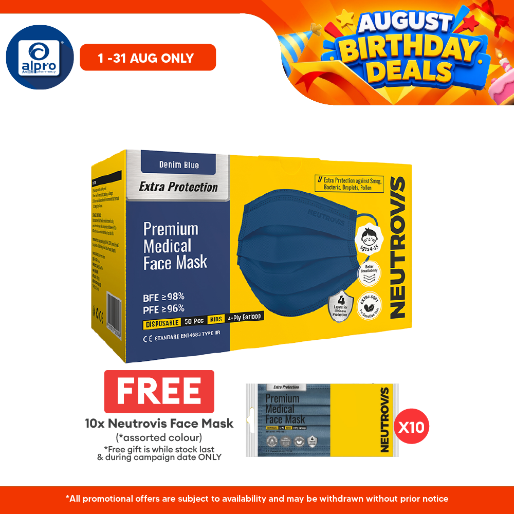 Neutrovis 4ply Premium Medical Face Mask with Extra Protection (Denim Blue) 50s | For Kids Neutrovis