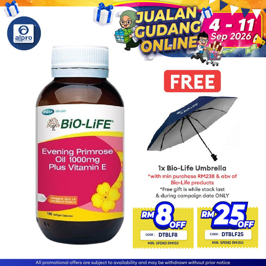 Bio-Life Evening Primrose Oil 1000mg + Vit E 100s | Daily Supplement Bio-life