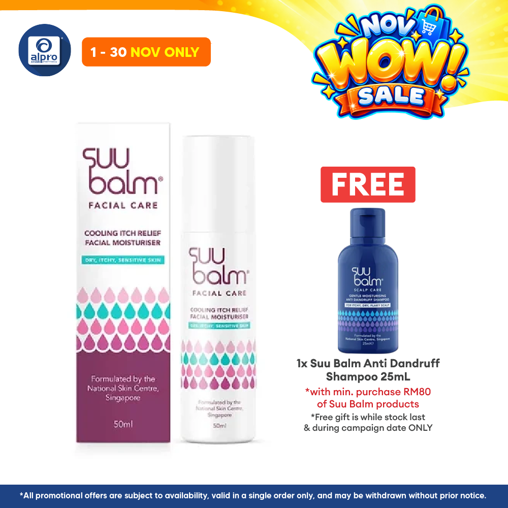 Suu Balm Cooling Itch Relief Facial Moisturiser 50ml | Formulated for Dry, Sensitive and Itchy Facial Skin