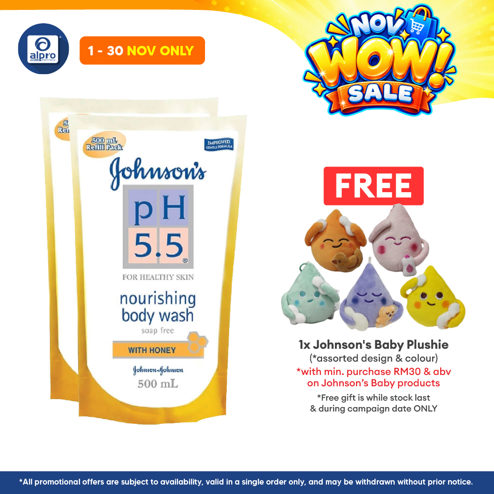 Johnsons Ph5.5 Honey Body Wash 500ml 2s