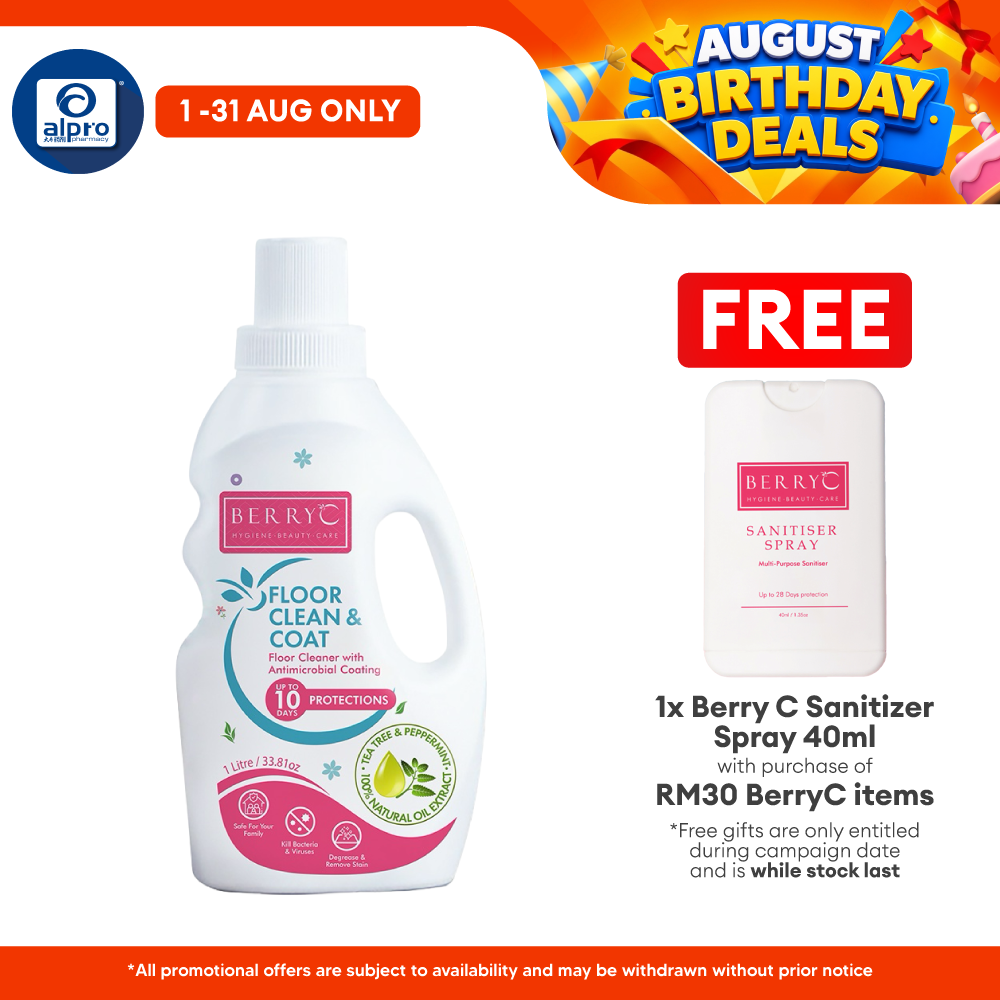Berry C Sanitizer Floor Clean & Coat 1L | Kill Bacteria & Viruses Berry C
