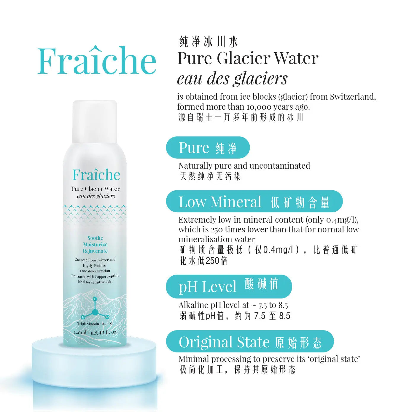 GSO Fraiche Pure Glacier Water 120ml | Sooth, Moisturize & Rejuvenate GSO