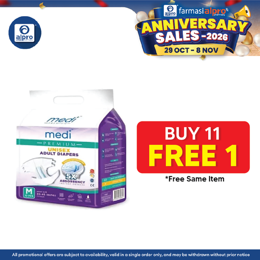 Medi Premium Unisex Adult Diapers (M) 10s | Fast Dry Absorption