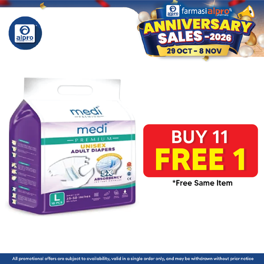Medi Premium Unisex Adult Diapers (L) 10s