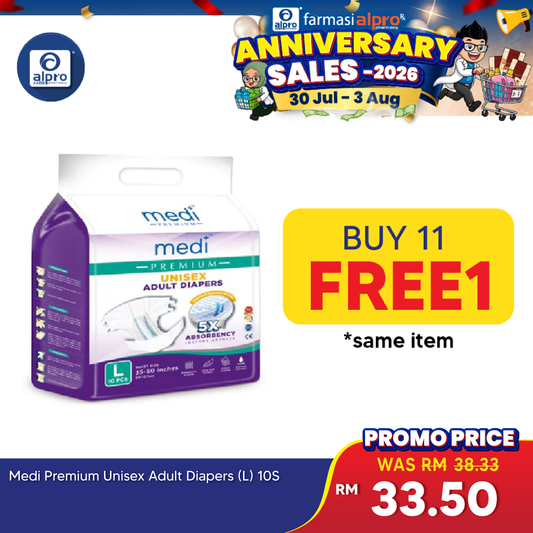 Medi Premium Unisex Adult Diapers (L) 10s Medi+