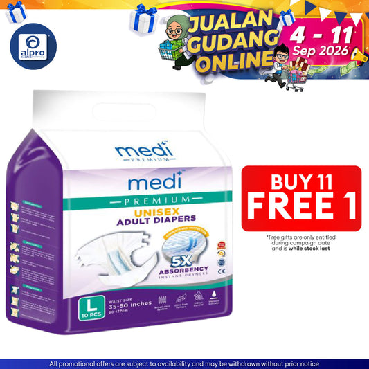Medi Premium Unisex Adult Diapers (L) 10s Medi+