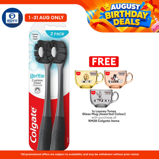 Colgate Toothbrush Cushion Clean Charcoal 2s | Fluffy Thin Charcoal Bristle Colgate