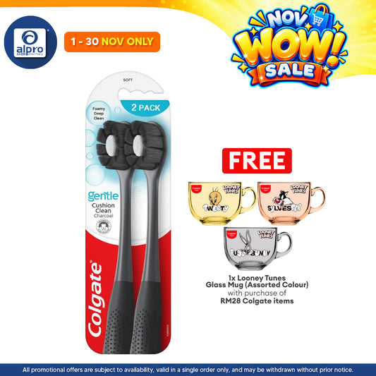 Colgate Toothbrush Cushion Clean Charcoal 2s | Fluffy Thin Charcoal Bristle