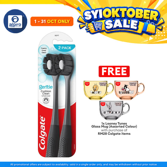 Colgate Toothbrush Cushion Clean Charcoal 2s | Fluffy Thin Charcoal Bristle