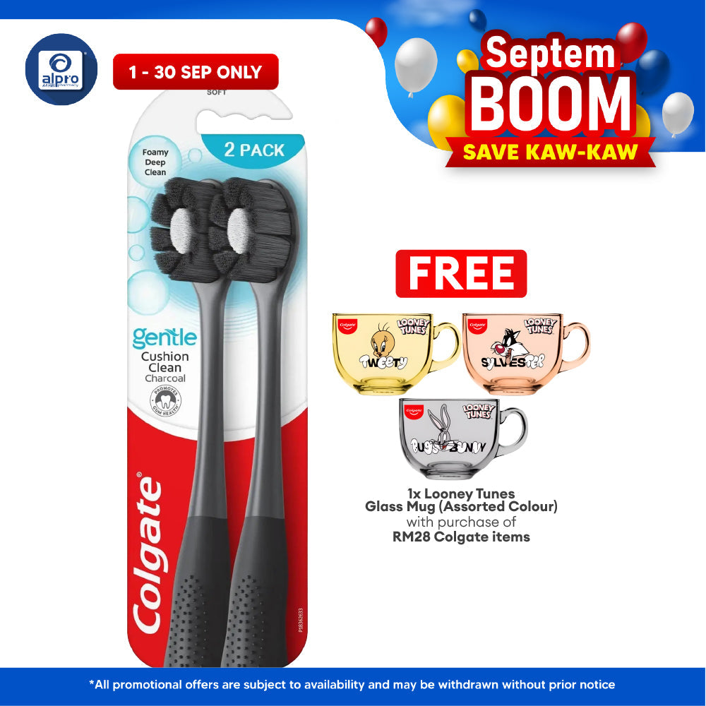 Colgate Toothbrush Cushion Clean Charcoal 2s | Fluffy Thin Charcoal Bristle Colgate