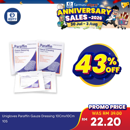 Unigloves Paraffin Gauze Dressing 10cmx10cm 10s Alpro Pharmacy