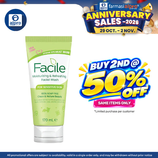 GSO Facile Moisturizing & Refreshing Facial Wash 170ml | 100% Soap Free Gentle Facial Wash