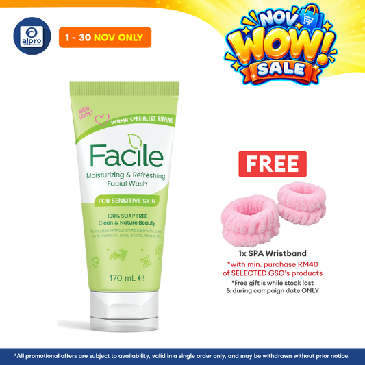 GSO Facile Moisturizing & Refreshing Facial Wash 170ml | 100% Soap Free Gentle Facial Wash