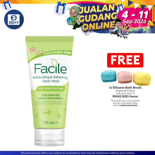 GSO Facile Moisturizing & Refreshing Facial Wash 170ml | 100% Soap Free Gentle Facial Wash GSO