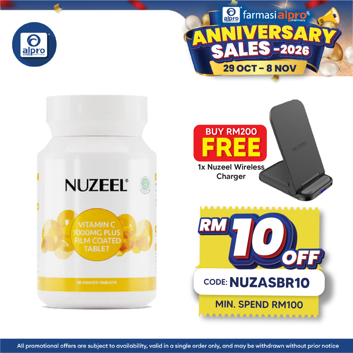 Nuzeel Vitamin C 1000mg Plus Film Coated Tablet 60s | Maintain Overall Health