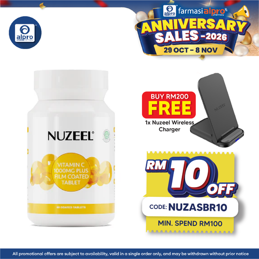 Nuzeel Vitamin C 1000mg Plus Film Coated Tablet 60s | Maintain Overall Health
