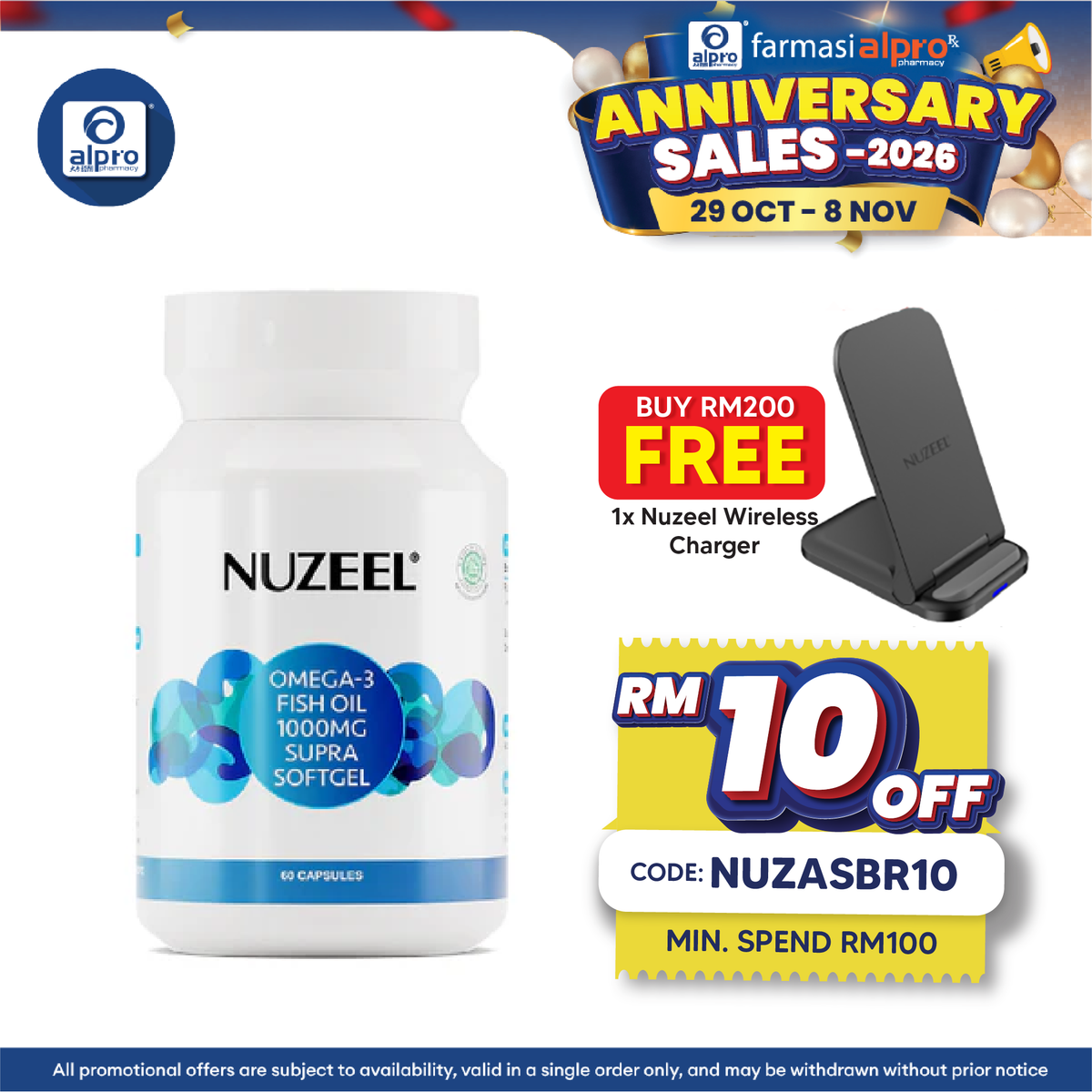 Nuzeel Omega 3 Fish Oil 1000mg Supra  Softgel 60s | Brain & Nerve System Support