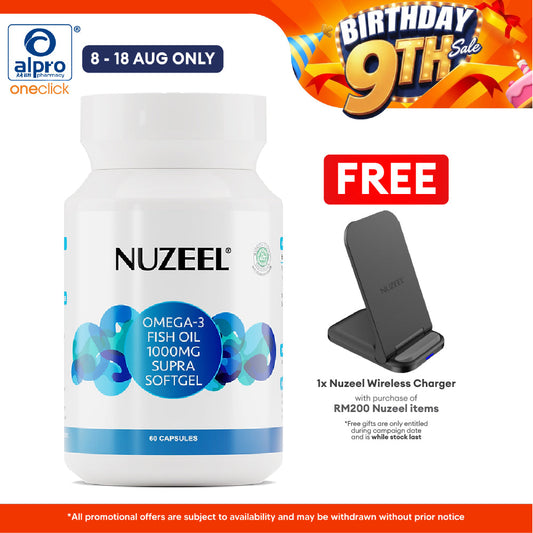 Nuzeel Omega 3 Fish Oil 1000mg Supra  Softgel 60s | Brain & Nerve System Support Nuzeel