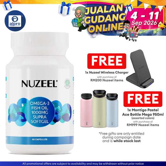 Nuzeel Omega 3 Fish Oil 1000mg Supra  Softgel 60s | Brain & Nerve System Support Nuzeel