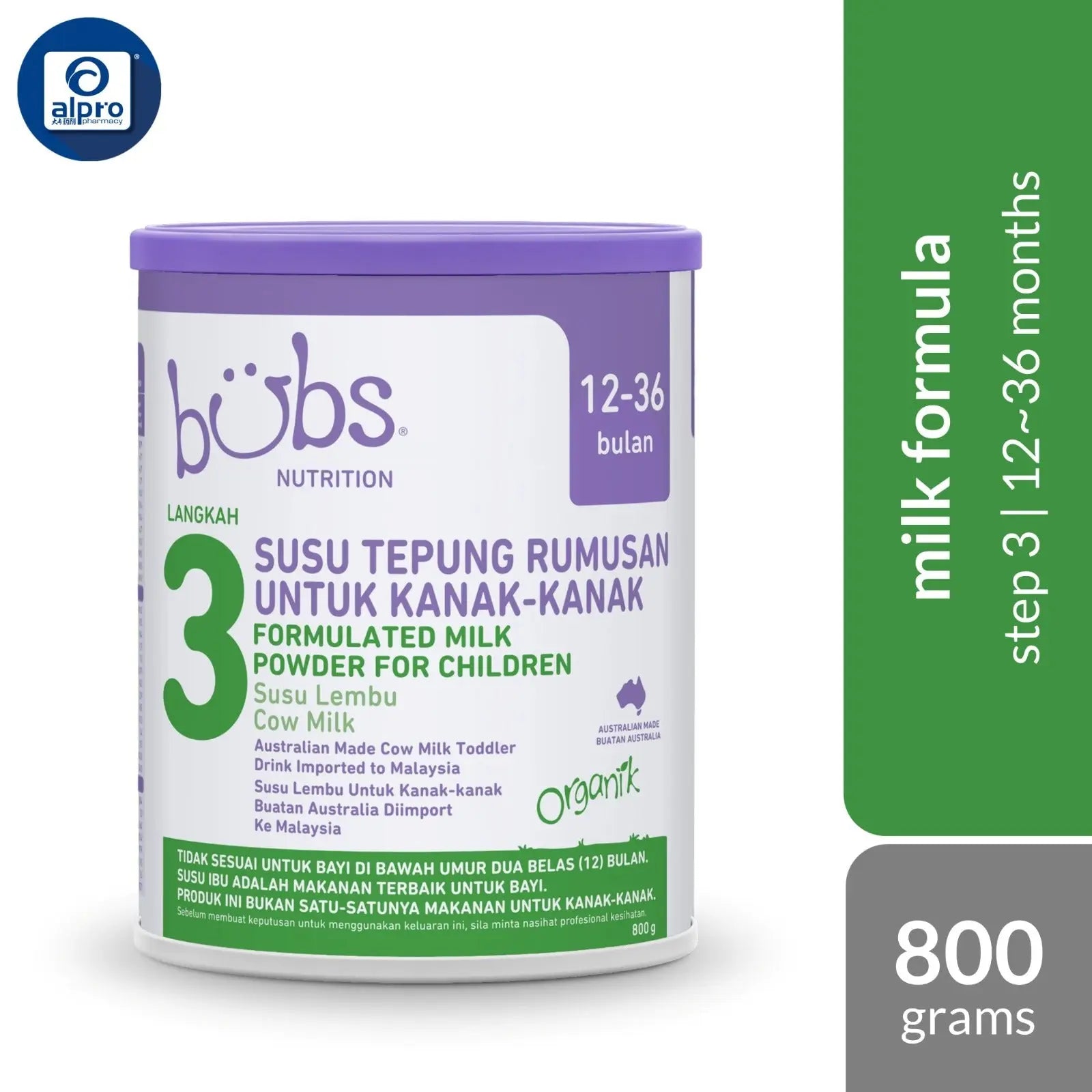 Bubs Organic Grass Fed Toddler Milk 800g Bubs