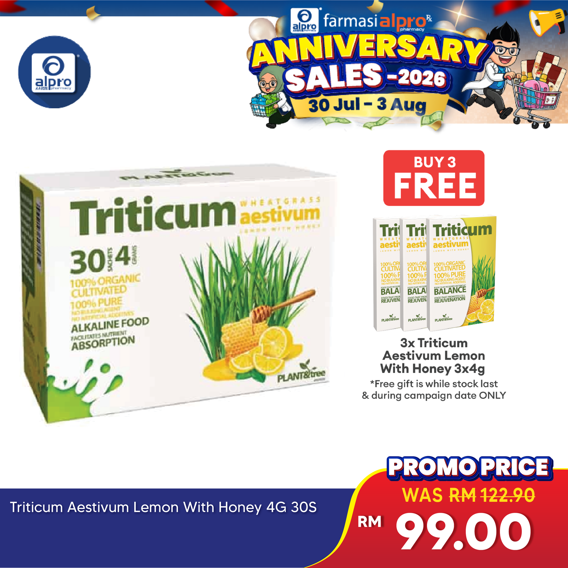 Triticum Aestivum Lemon with Honey 4G 30S | Antioxidant Food Plant & Tree
