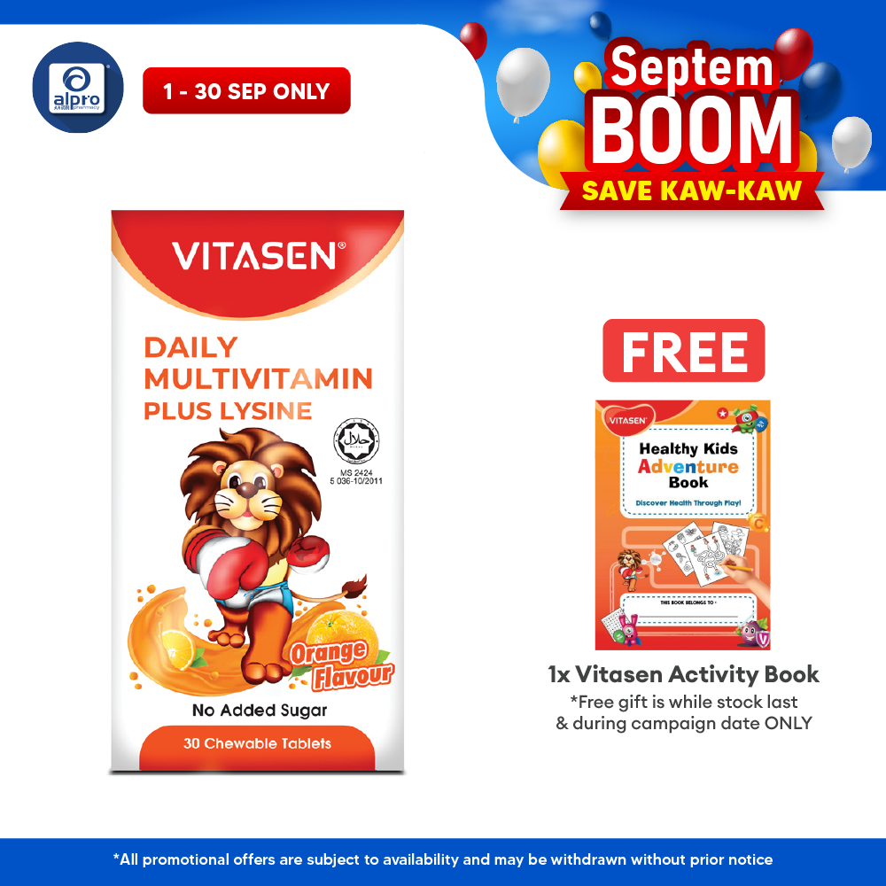 Vitasen Daily Multivitamin Plus Lysine (Chocolate / Orange) 30S | Improve Appetite Vitasen