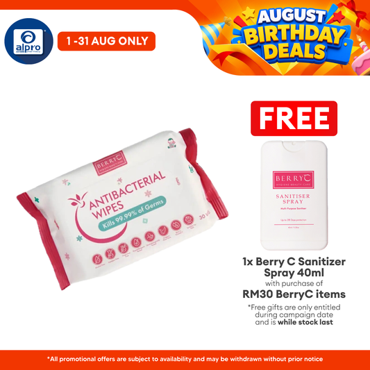 Berry C Antibacterial Wipe 30s | Kills 99.9% of Germs & Bacteria Berry C