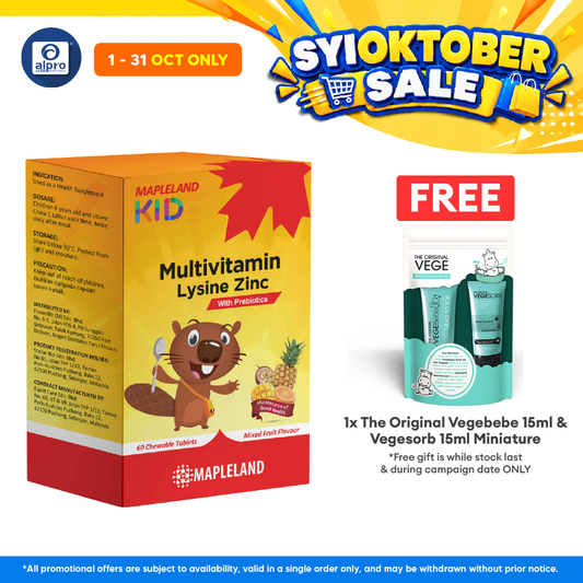 Mapleland Kid Multivitamin Lysine Zinc | Prebiotics Chewable Tablet 6X10S