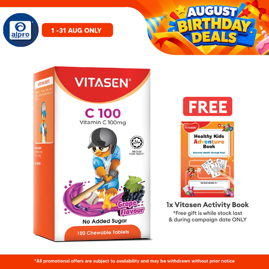 Vitasen C 100mg (Grape/ Orange) 100s | Promotes Healthy Bones & Teeth Vitasen
