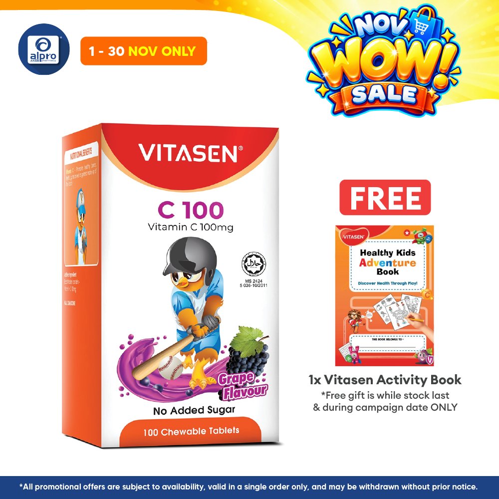 Vitasen C 100mg (Grape/ Orange) 100s | Promotes Healthy Bones & Teeth
