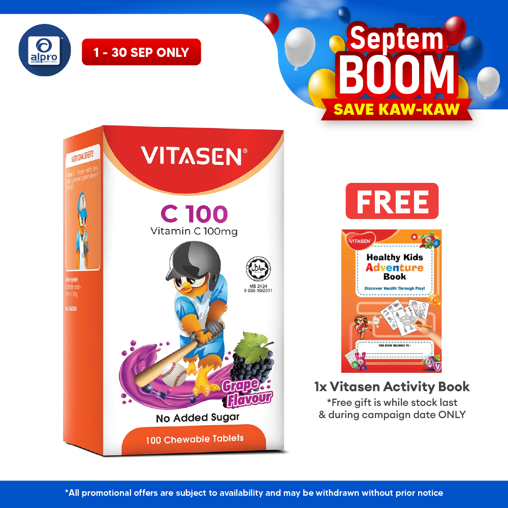 Vitasen C 100mg (Grape/ Orange) 100s | Promotes Healthy Bones & Teeth Vitasen