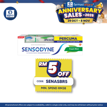 Sensodyne Fresh Mint Toothpaste 100g FREE Toothbrush | Relieve Sensitivity