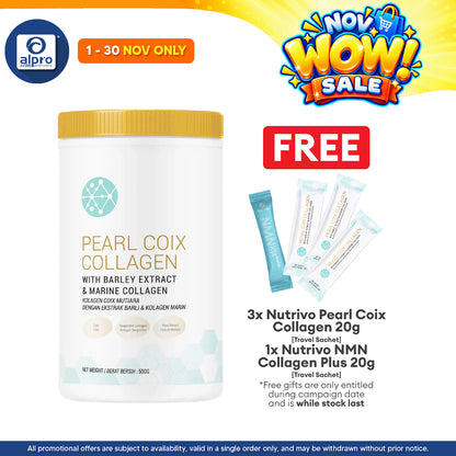 Nutrivo Premium Pearl Coix Collagen Nutrition Drink 500g | Provides Anti-Aging Benefit