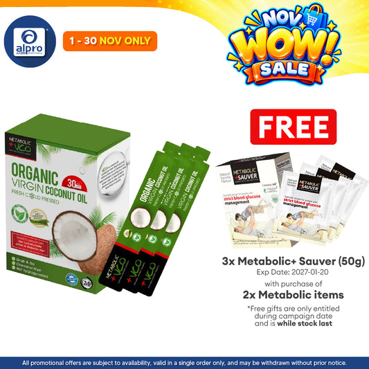 Metabolic+ Organic Virgin Coconut Oil VCO (Individual sticks) 15ml x 30sticks | Promotes Fat Burning
