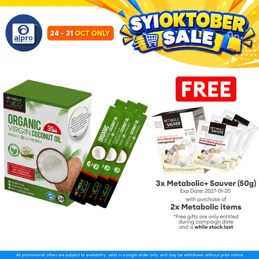 Metabolic+ Organic Virgin Coconut Oil VCO (Individual sticks) 15ml x 30sticks | Promotes Fat Burning