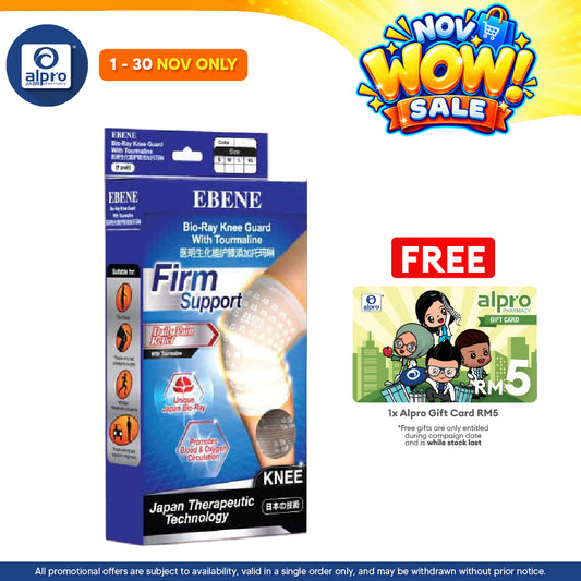 Ebene Bio-Ray Knee Guard with Tourmaline (S / M / L / XL) Free Men Socks | Pain Relief for Knee & Feet