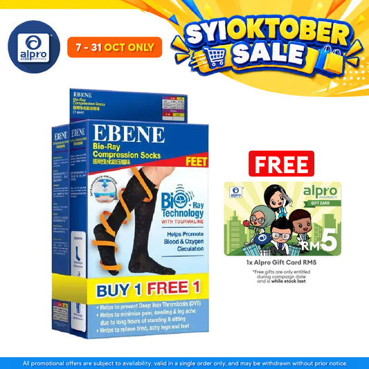 Ebene Bio-ray Compression Socks (S / M)) ( L / XL) Black TP | To Prevent Deep Vein Thrombosis (DVT)