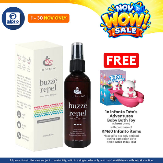 Infanto Buzze Repel Plant Based Oil Spray 100ml | Natural Plant Extract Insect Repellent