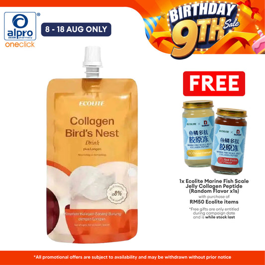 Ecolite Collagen Bird's Nest Drink 200ml | Lychee & Rose Syrup / Longan Ecolite