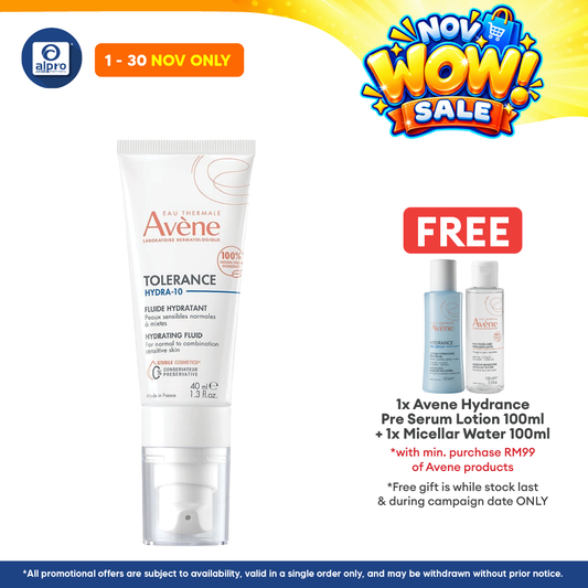 Avene Tolerance Hydra-10 Fluid 40mL | Fragrance Free/Moisturizer