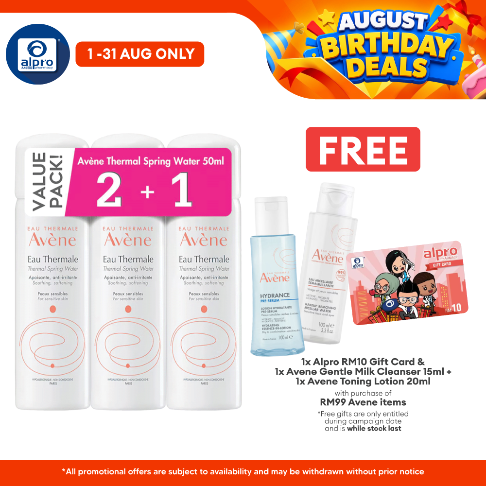 Avene Thermal Spring Water 50ml Trio Pack  Buy 2 Free 1 |  Excellent Source Of Hydration Avene