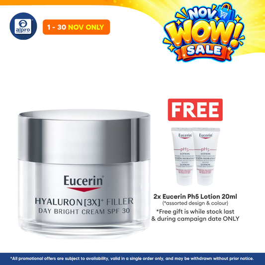 Eucerin Hyaluron Filler Day Bright Cream SPF30 50ml  (New) | Reduces Deep Wrinkle and Lines