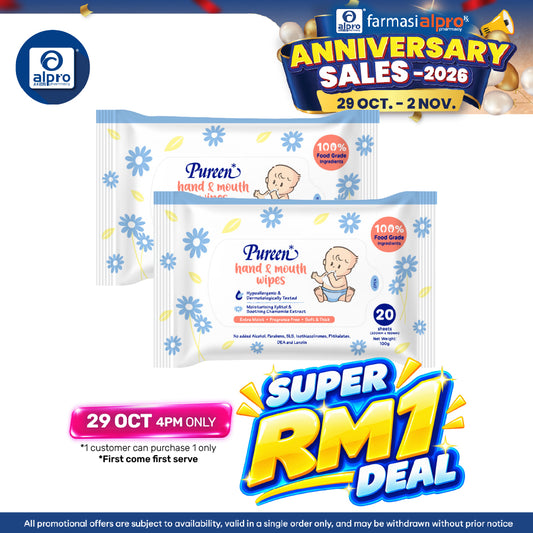 Pureen Hand & Mouth Wipes 2x20s | Gentle and Safe on Skin