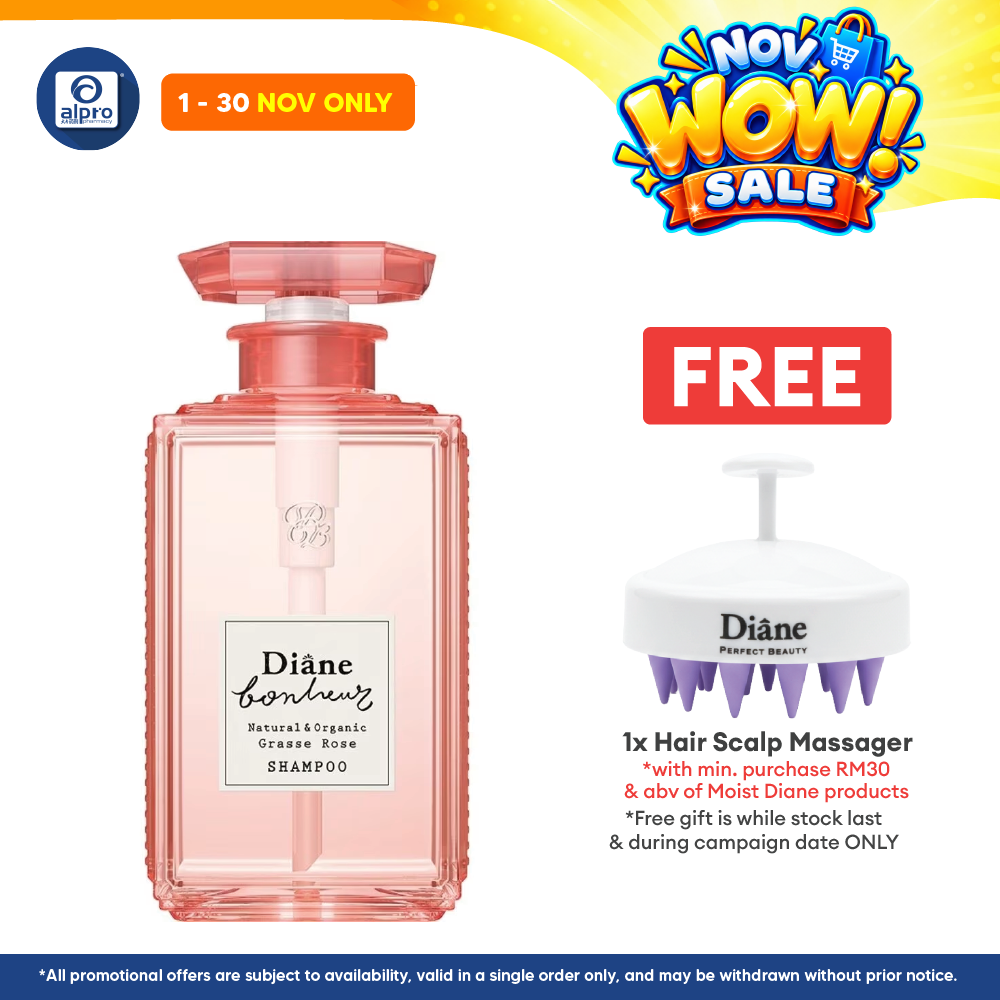 Moist Diane Bonheur (Grasse Rose Shampoo/Blue Jasmine Shampoo) 500ml |  Soft & Glossy Hair Becomes Reality